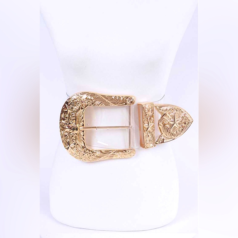 Gold/ Clear Western Buckle Belt - Women Accessories